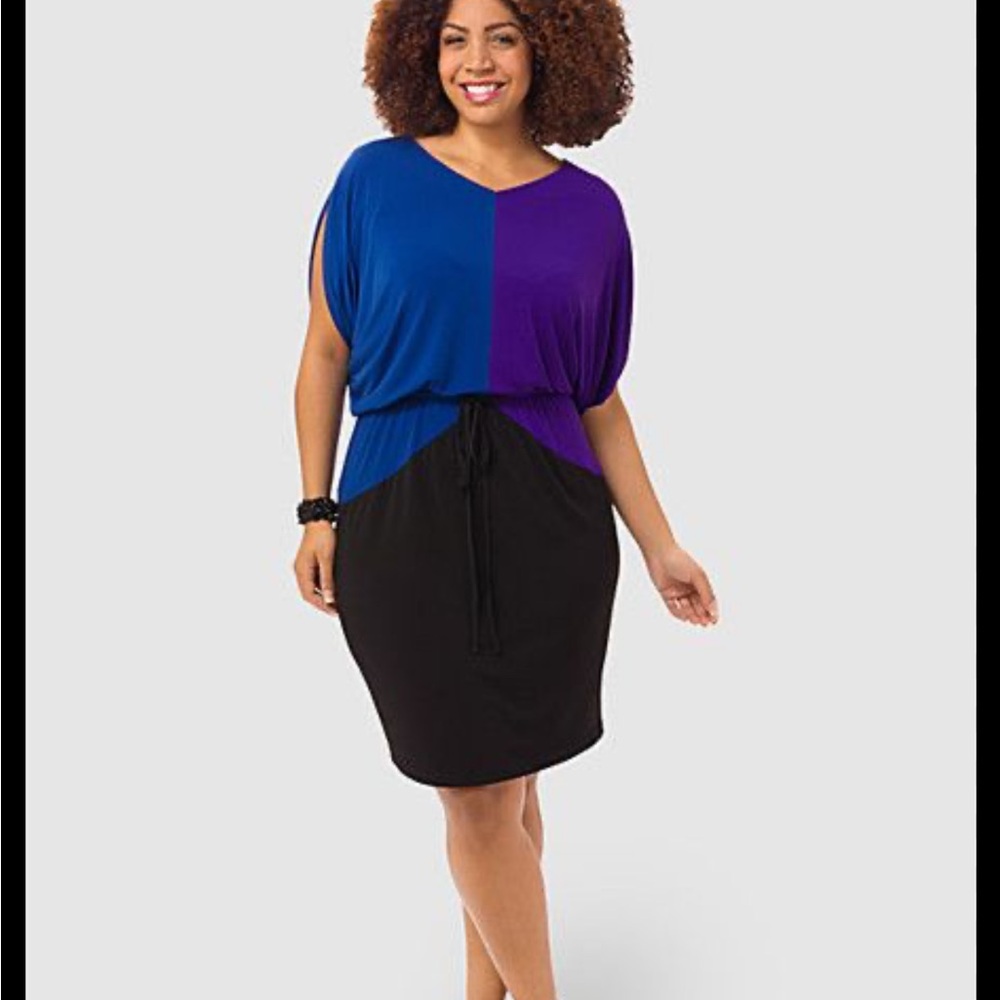 Coldwater Creek Gemstones Color Block Dress - Blue, Purple, and Black